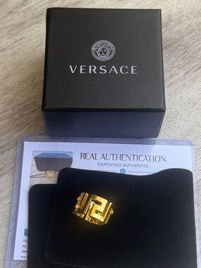 Versace Gold Greek Key Ring Size 4.25 with Box & Authentication